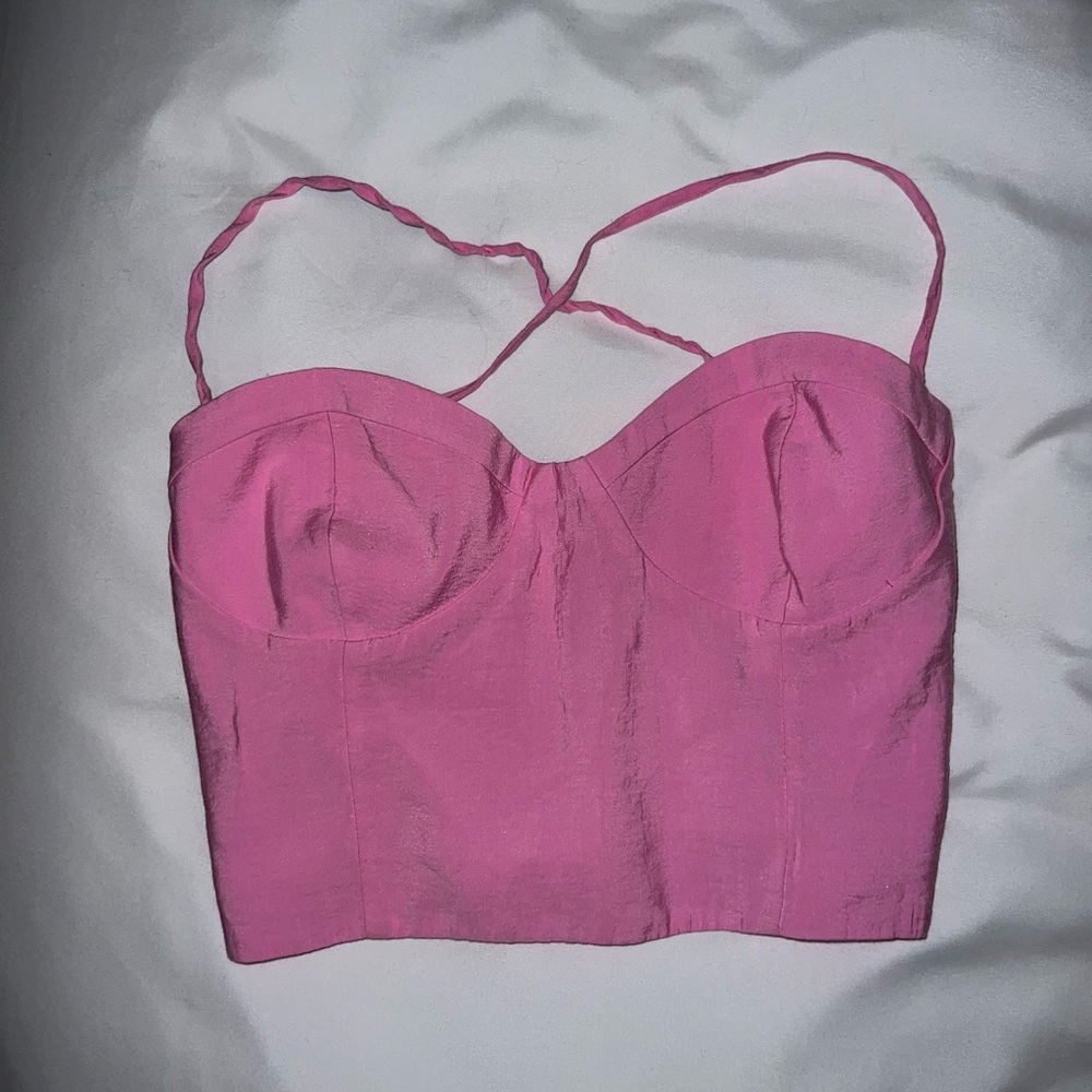 Zara corset with a lace up back. Size M color pink